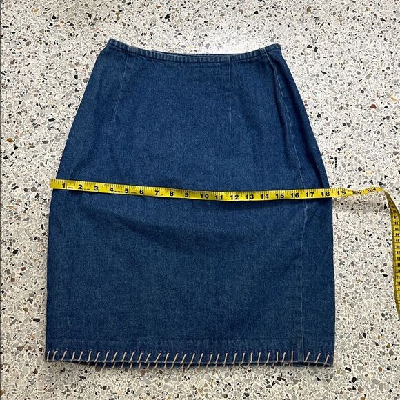 Cambridge Dry Goods Jean denim wrap western tan stitch mini skirt 6 - Picture 6 of 7